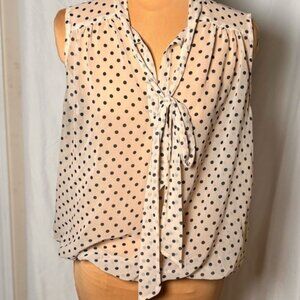 Sweet Pea Cream/Black Polka Dot Sheer Tie Front Tank Size Large